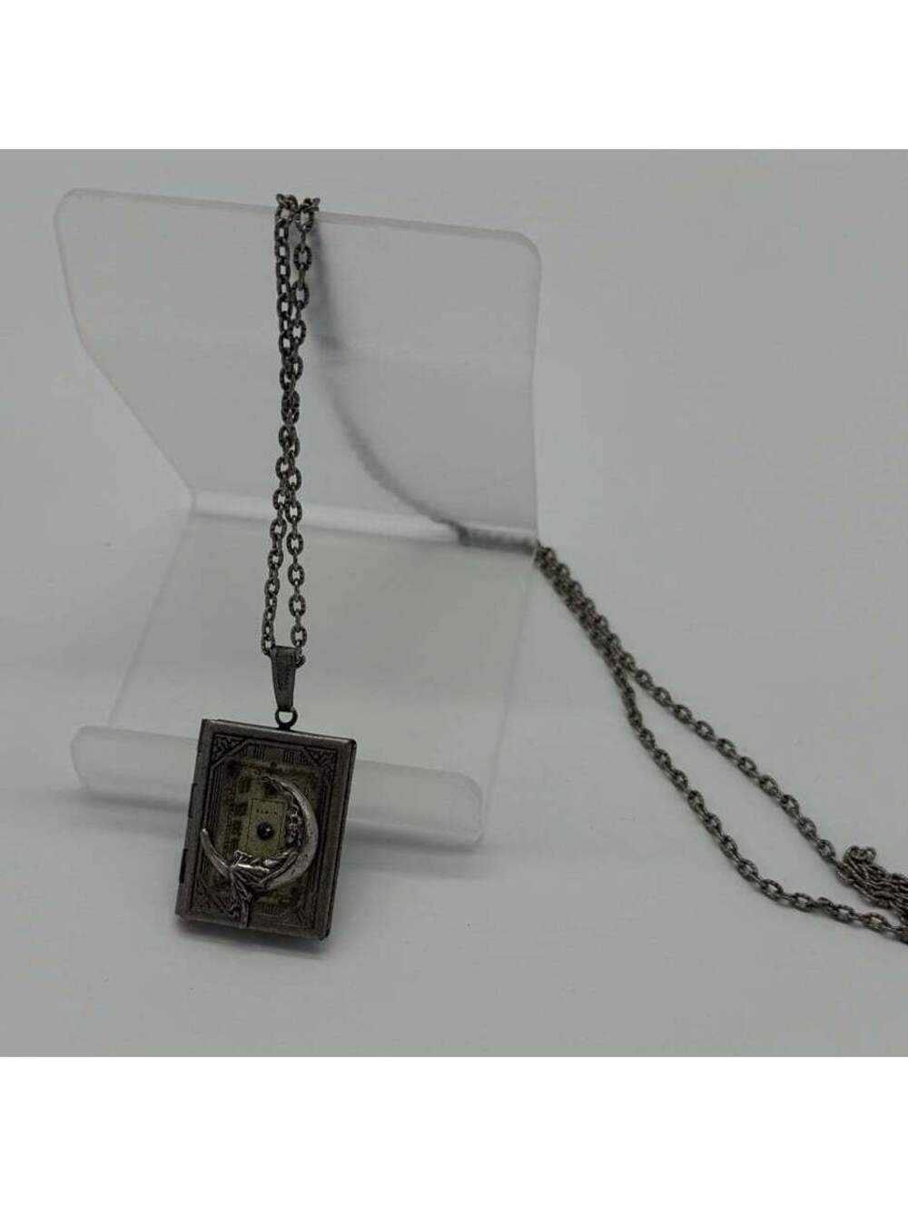 Silver Moon Book Locket Necklace